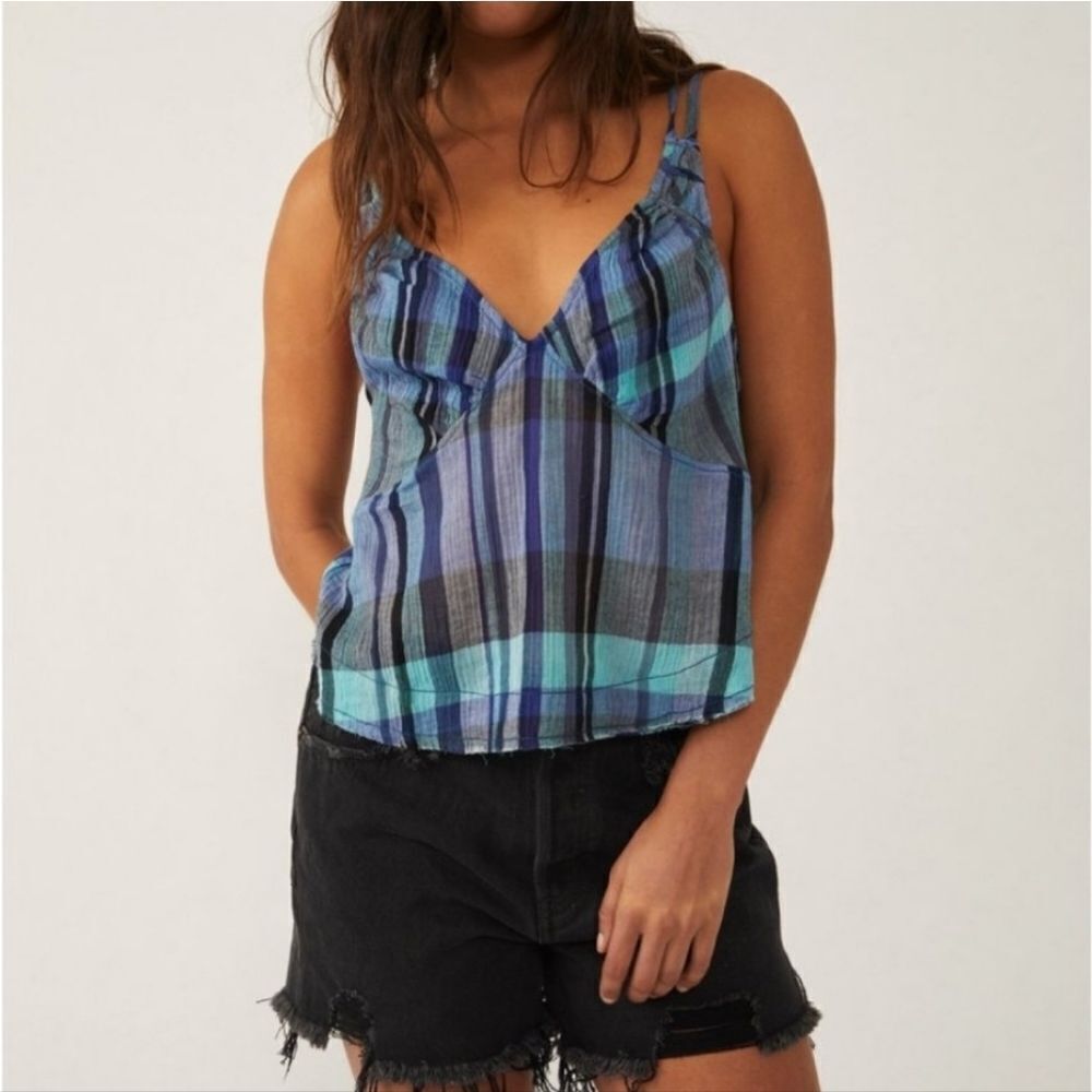 Free People Plaid Halter Tank Top